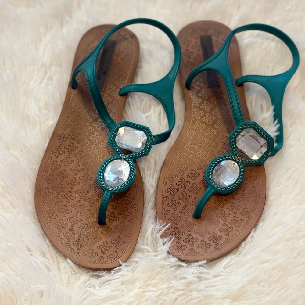 Montego Bay Club Teal Sandals with Crystal Accents